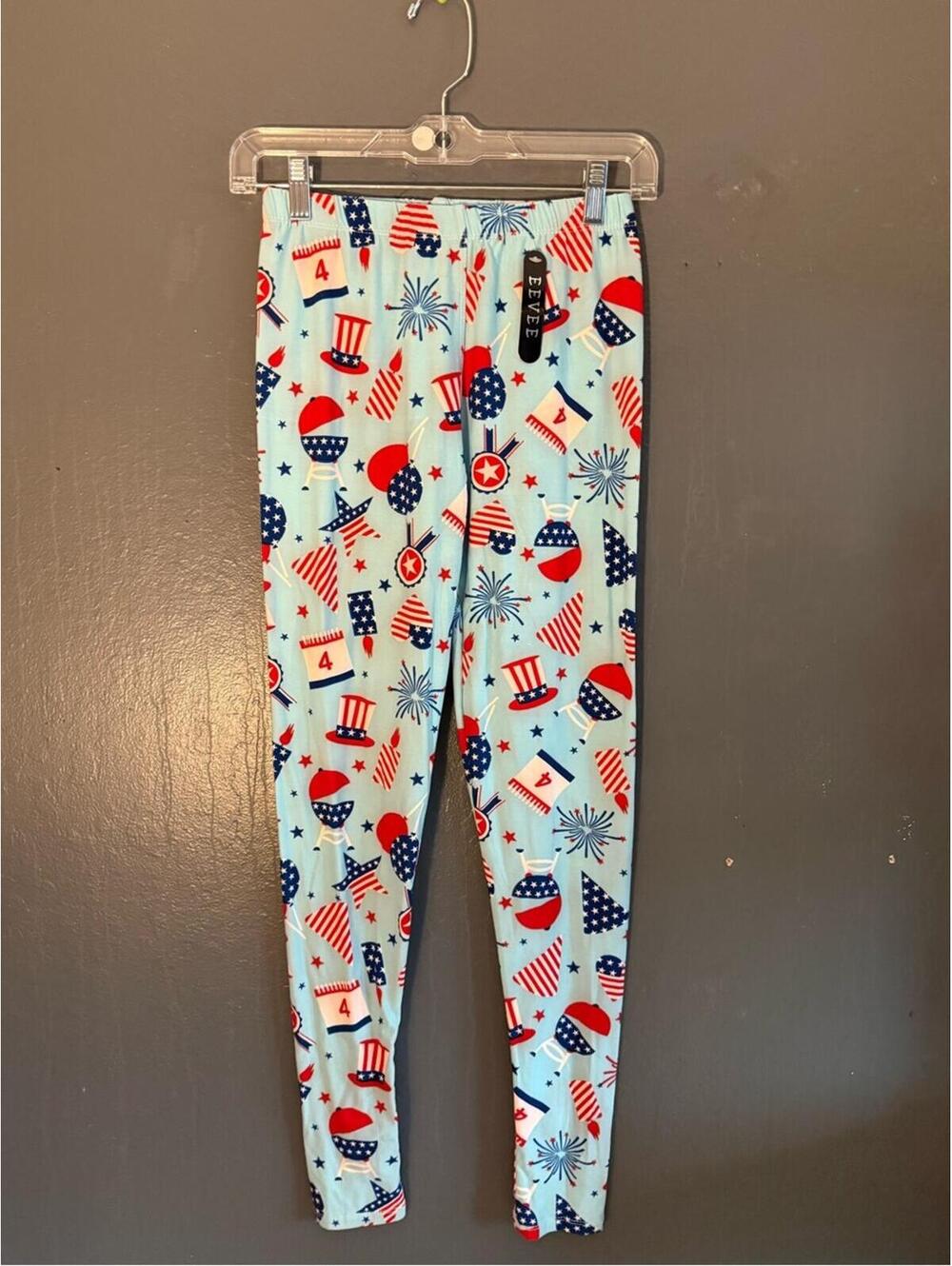 Eevee Women’s Patriotic 4th of July Leggings Blue Red Casual Activewear